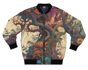 Bohemian Anihuasca Floral Bomber Jacket, Artistic Jacket, Trendy Outerwear, Unique Jacket, Gift for Him, Festival Attire