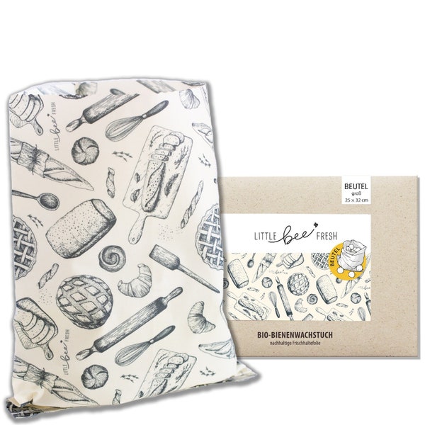 little bee fresh organic beeswax cloth large bread bag from Germany - keeps food fresh naturally, beautifully & plastic-free!