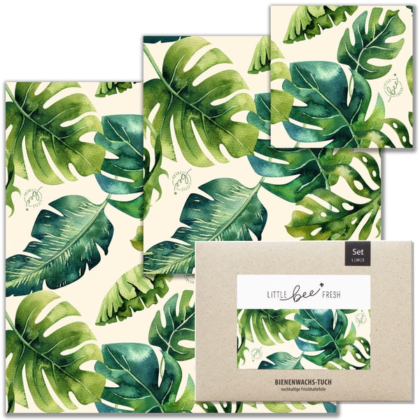 Organic beeswax cloths starter set S/Meter/L "Jungle green" from Germany - keeps food fresh naturally, beautifully & plastic-free!