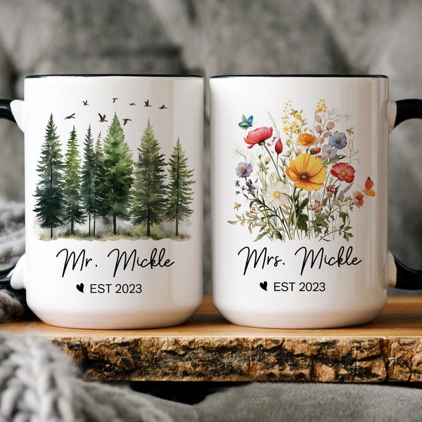 Personalized Mr and Mrs Mug, Custom Mr Mrs Mugs, New Bride and Groom Set Mug, Husband and Wide Mugs, Wedding Gift For Couple Mug