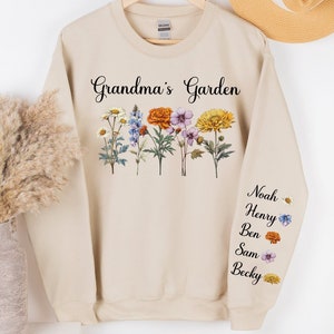 Grandma's Garden Sweater, Birth Month Flower Sweatshirt, Grandma Garden Custom Name Sweater with Grandkids, Mimi's Flowers Garden Sweater