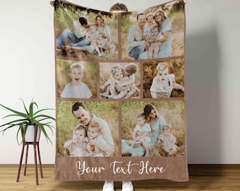 Personalized Picture Blanket With Text, Custom Photo Blanket, Customizable Photo Blanket Collage, Cozy Family Blanket, Fathers day gift