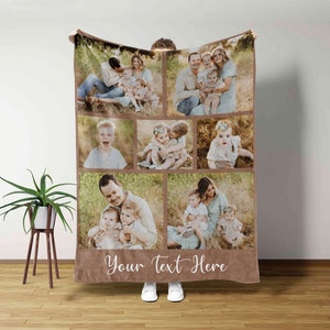 Personalized Picture Blanket With Text, Custom Photo Blanket, Customizable Photo Blanket Collage, Cozy Family Blanket, Personalized Gifts