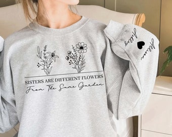 Personalized Sisters Sweatshirt With Names On Sleeve, Personalized Birth Month Sweatshirt, Personalized Sister Gift, GIfts For Sister