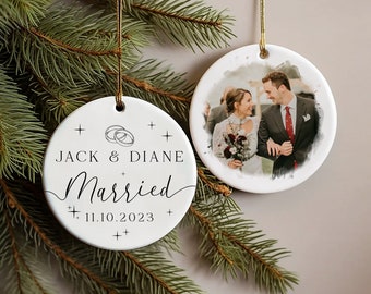 Personalised Photo Married Ornament, Wedding Photo Watercolor Ornament, Wedding Date ornament, Mr And Mrs Decoration, Wedding Bauble Gift