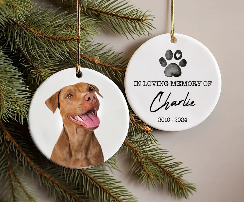 Dog Photo Memory Ornament,Personalized Pet Watercolor Memorial Ornament,Custom Dog Photo Ornament,Dog Loss Keepsake,Dog Remembrance Keepsake Option 5