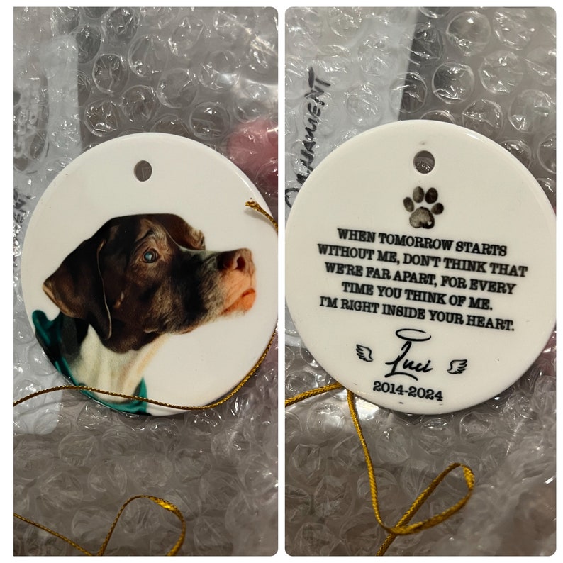 Dog Photo Memory Ornament,Personalized Pet Watercolor Memorial Ornament,Custom Dog Photo Ornament,Dog Loss Keepsake,Dog Remembrance Keepsake zdjęcie 8