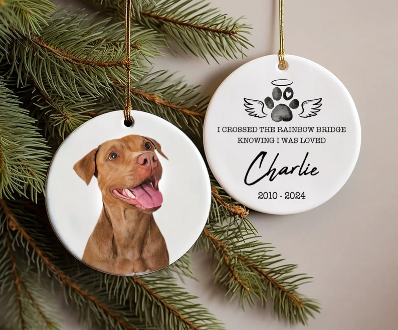 Dog Photo Memory Ornament,Personalized Pet Watercolor Memorial Ornament,Custom Dog Photo Ornament,Dog Loss Keepsake,Dog Remembrance Keepsake Option 6