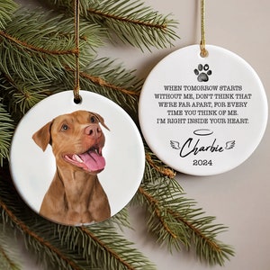 Dog Photo Memory Ornament,Personalized Pet Watercolor Memorial Ornament,Custom Dog Photo Ornament,Dog Loss Keepsake,Dog Remembrance Keepsake Option 1