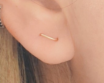 Double Piercing -Double Post Earring-Double Lobe Round U Earring-Two Hole Earring-Two piercing earring-Arch Staple Earring