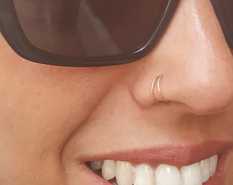Mother Day - Nose Ring Single Pierced Double Hoop - Double Hoop Nose Ring - Spiral Nose Ring - Fake Double Piercing Hoop