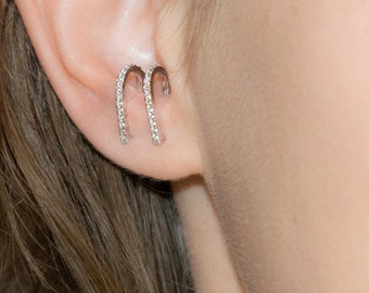 Pendientes de tirantes de oreja - Tirantes de pendientes- Pendientes de tirantes de diamantes CZ- Pendientes de cristal de diamantes de plata de ley - Pendientes J