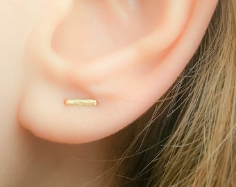 Gold Double Piercing Earring-Two Hole Earrings-Tiny Double Lobe Earrings-Rose Gold Double Post Earring-Double Piercings Earring Set