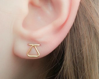 Triangle Double Piercing Earrings-Two Hole Earrings-Geometric Piercing Earrings-Minimalist Double Lobe Earrings-Geometric Multiple Piercing