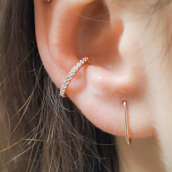 Mother Day - Ear Cuff - Rose Gold Ear Cuff Earring - No Piercing Clip On Cuff - Pave CZ Ear Cuff - Cuff Earrings - Diamond Cuff Earring