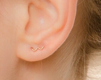 Mother Day - Wave Earrings Studs - Tiny Stud Earrings - Gold wave studs earrings - Gold Squiggle earrings