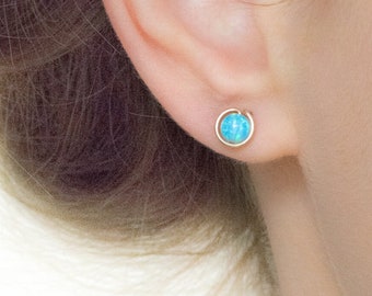 Opal Earrings, opal stud earring, Gold, Rose Gold, Silver, October birthstone, opal studs, tiny opal earrings