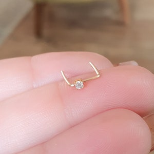 Boucle d'oreille double piercing - Boucle d'oreille double tige diamant - Boucle d'oreille deux trous - Boucle d'oreille agrafe piercing deux en or Argent Or rose
