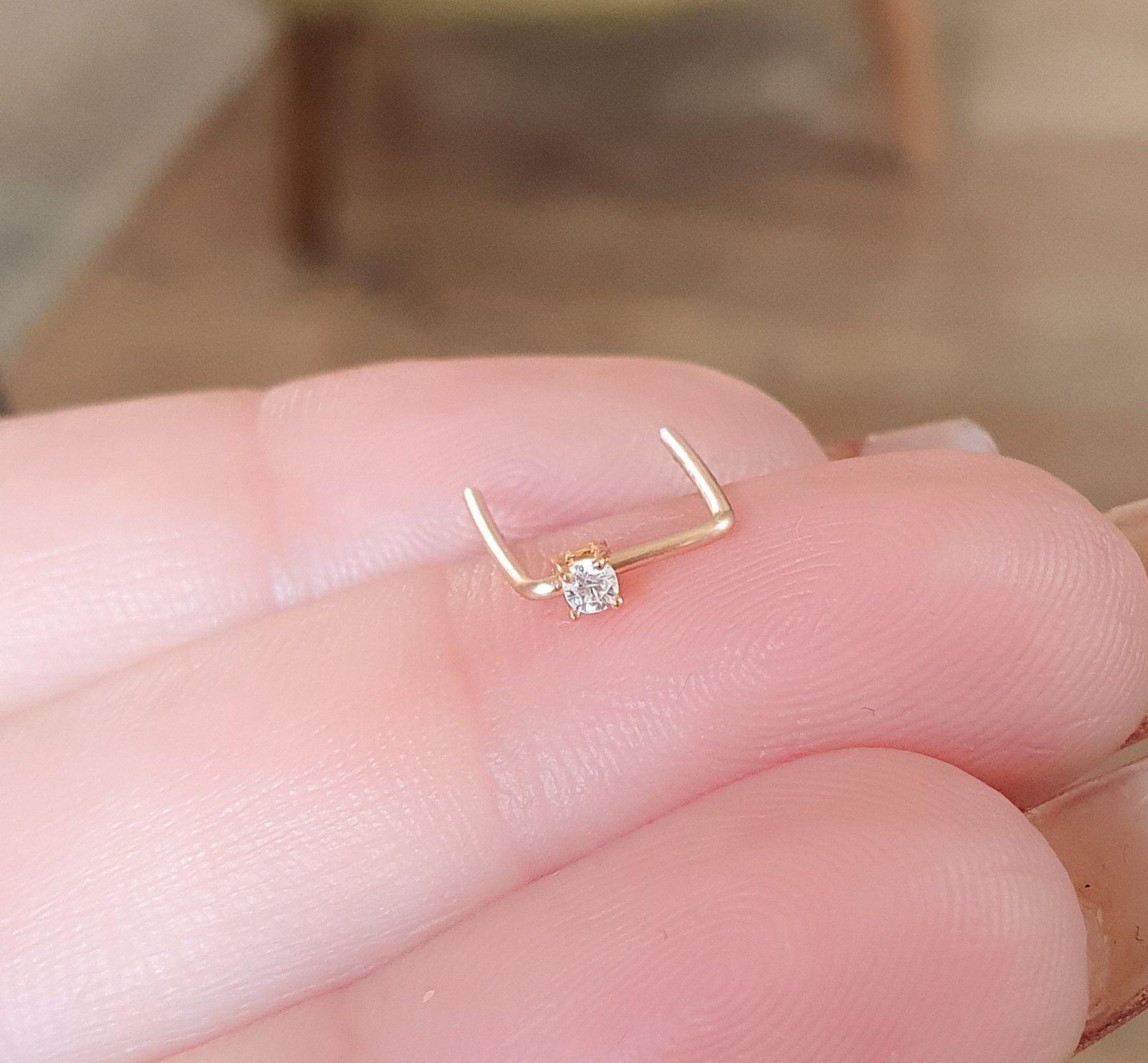 Double Piercing Earring -Double Post Earring Diamond-Two Hole Earring-Two piercing Staple Earring in Gold Silver Rose Gold