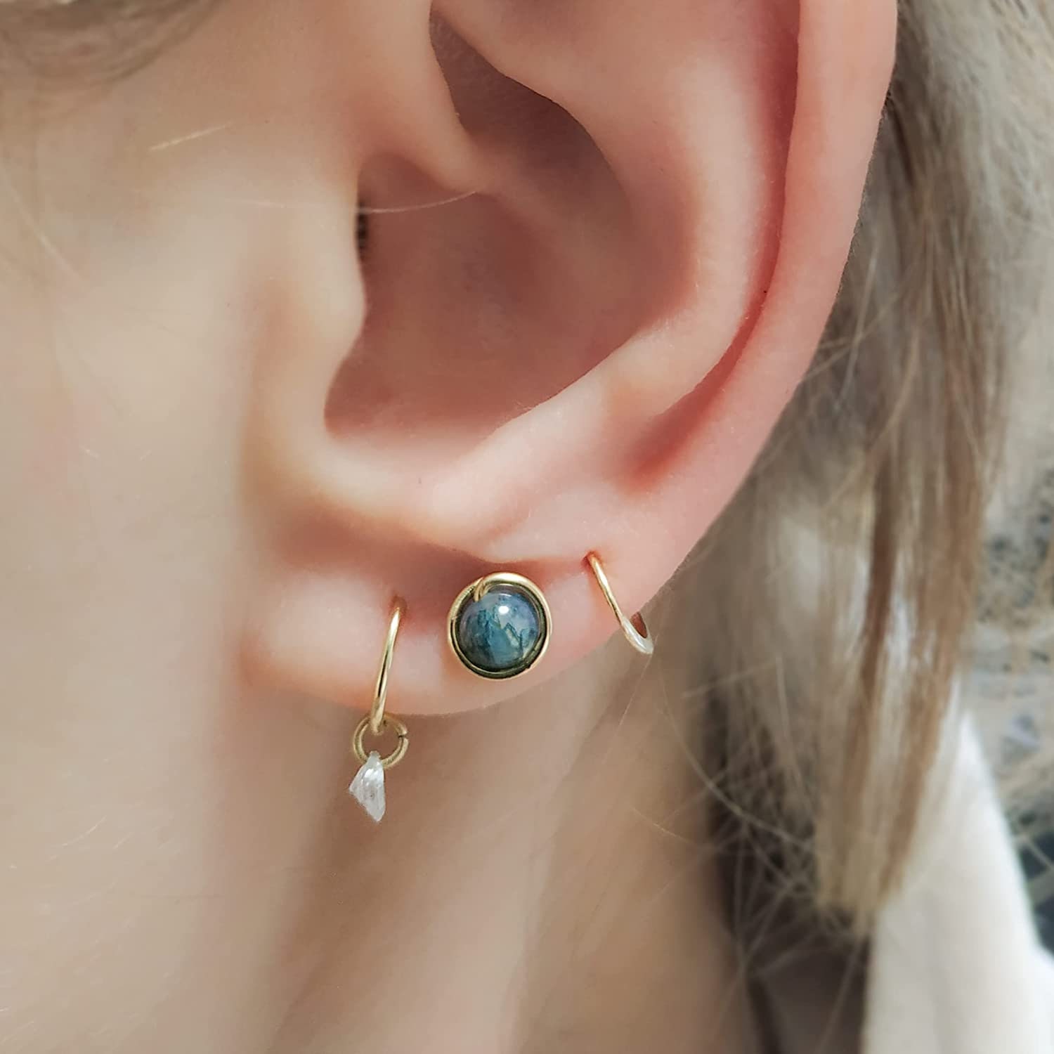 Moss Agate Earrings - Moss Agate Studs - Gold Moss Agate Stud Earrings - Moss Agate Jewelry - Natural Moss Agate Studs