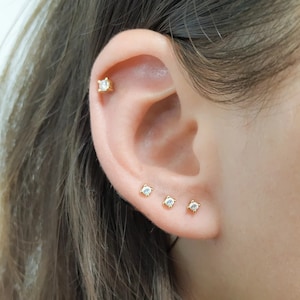Zircon Stud Earrings - Tiny CZ Stud Earrings - Diamond Studs Rose Silver Gold - Tiny CZ Diamonds Studs - 2 mm 3 mm Diamond Stud Earrings
