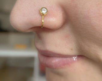 Fake Nose Ring - Gold Nose Cuff - Fake Nose Jewelry - Cuff Earring with CZ diamond