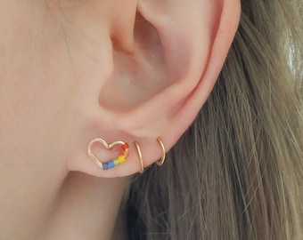 Heart Rainbow Love Earrings - Rainbow Studs - Rainbow Earrings - LBGTQ Jewellery - Pride Earrings