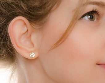 Hundepfoten Ohrringe - Hundepfoten Abdruck Ohrstecker in Silber Gold - Herz Hundepfoten Schmuck - Geschenk für Sie - Gold filled Ohrringe