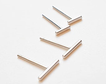 Bar Stud Earrings, Sterling Silver 925 Thin Square Staple Studs, Square Bar Stud Earrings, Silver Geometric Line Earrings, T Earrings