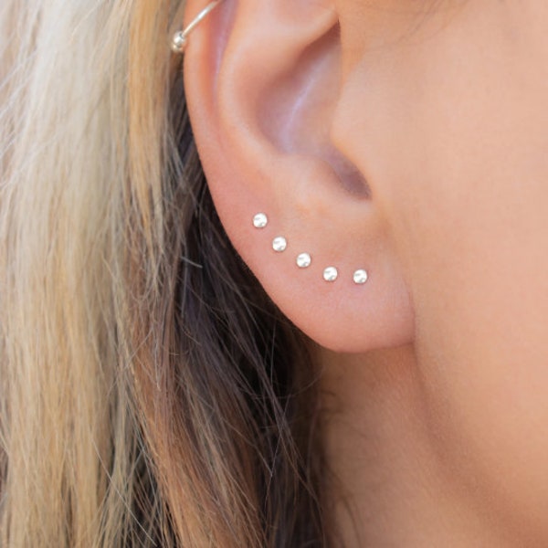 Mother Day - Petite 2mm Silver Studs - Gold Silver Rose Stud Earrings - Stud Earrings Simple Minimalist - Teeny Tiny Dot Earrings