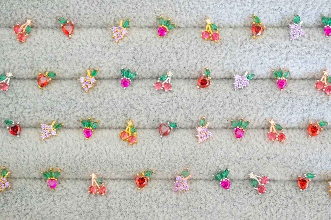 Cute Fruit Pins - Set of 4 Pins Strawberry Raspberry Grapes Cherries ...