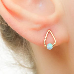 Opal Earrings - Earring stud - Opal Earring studs - Gold opal earrings - Drop studs and opal bead - Dainty Tear drop earrings