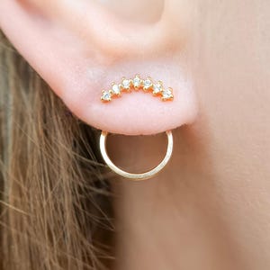 Ear Jacket Circle CZ Stud Earrings - Front Back Earrings in Gold Silver or Rose