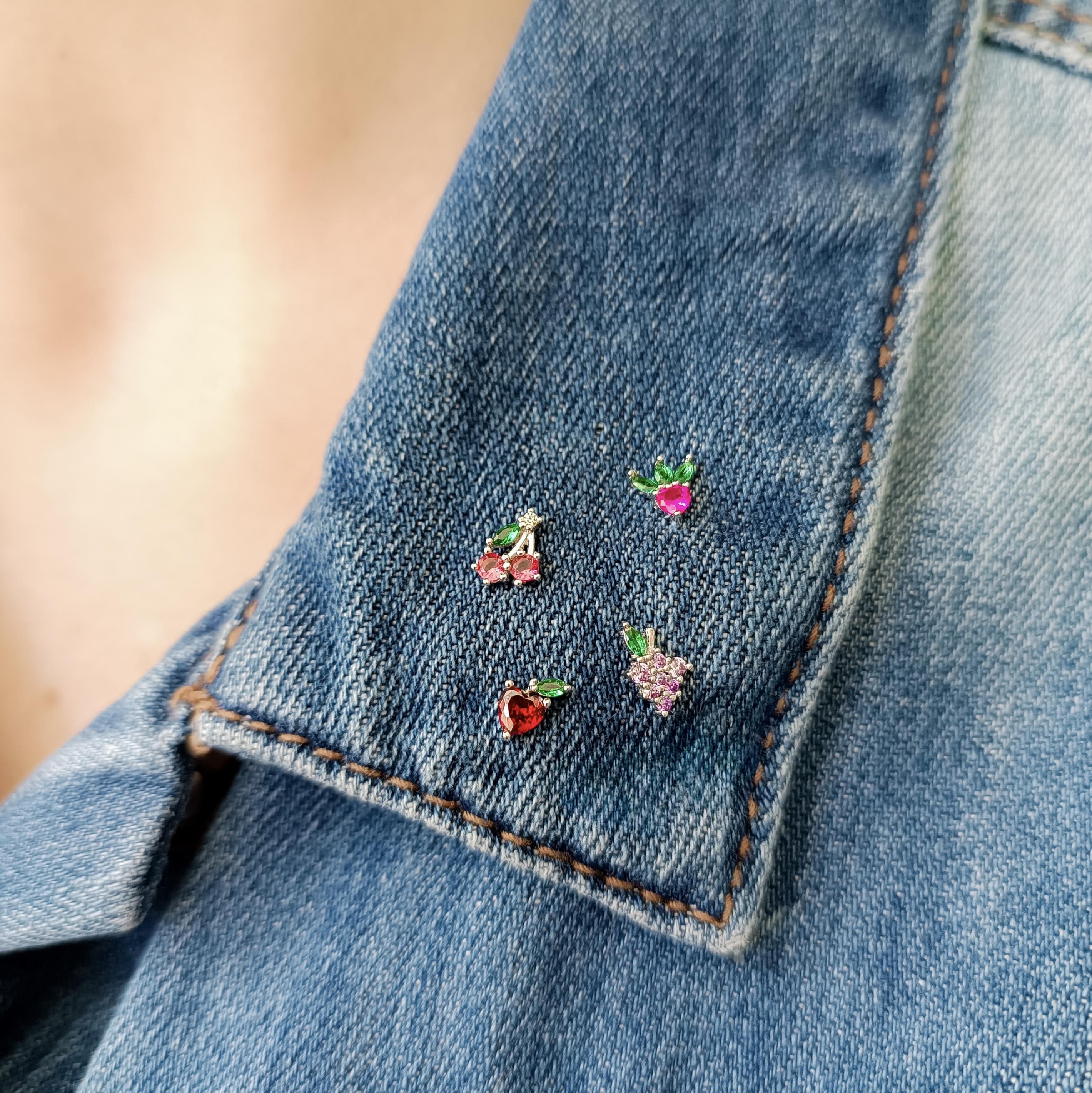 Cute Fruit Pins - Set of 4 Pins Strawberry Raspberry Grapes Cherries - Gold Pins - Silver Pins - Shirt Pins