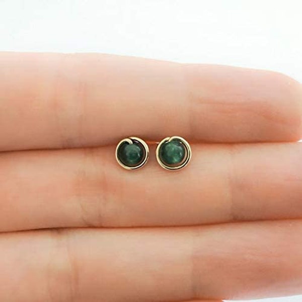 Mother Day - Emerald Earrings - Emerald Studs Earrings - Natural Emerald Studs - Minimal Dainty Everyday Emerald Earrings - Green Emerald