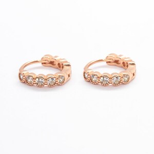 Rose Gold Hoop Earrings- Rose Gold Huggie Hoop Earrings- Rose Gold Crystal Hoop Earrings- Rose Gold Hoops Clear Crystals