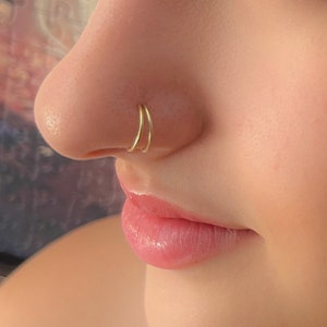 Double Nose Ring for Single Nose Piercing-Nose Piercing Hoop 18g 22g Gold Rose Silver-Nose Hoop-Twisted Piercing Nose Hoop