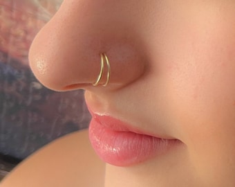 Mother Day - Double Nose Ring for Single Nose Piercing-Nose Piercing Hoop 18g 22g Gold Rose Silver-Nose Hoop-Twisted Piercing Nose Hoop