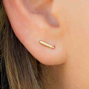 Double Piercing - Staple Earrings - Two Hole Earrings - Double Earring - double lobe earrings - Wrapped Earring - Double Stud Earring