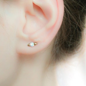 Opal Earring - Double Piercing Earring - Multiple Lobe Piercing Opal - Two piercing Opal Stud - Two Hole Stud