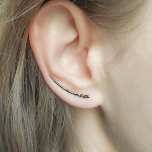 Black Earrings - Ear Climber Earrings - Climbing Earrings - Curved Ear Bar Earrings - Black Studs