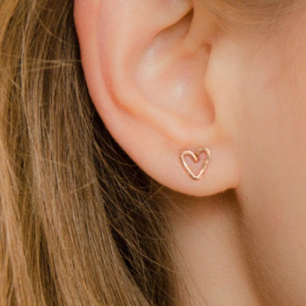 Mother Day - Heart Studs Earrings - Rose Gold Studs - Rose gold heart earrings - Textured Heart Studs