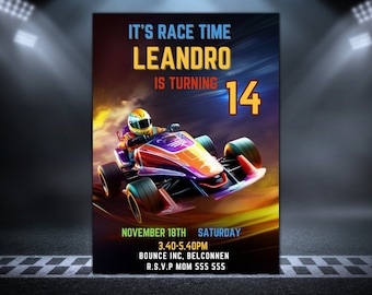 Verjaardagsuitnodiging Go Kart Racing: bewerkbare canva-sjabloon (digitale download)