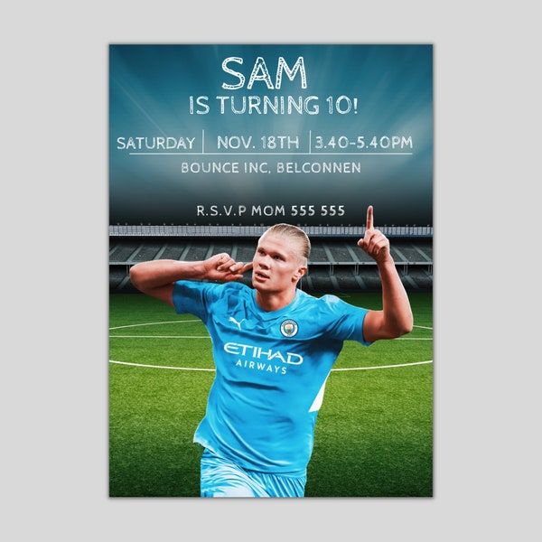 Haaland Birthday Invitation Birthday card, Manchester City Invite, Digital Man City Invitation