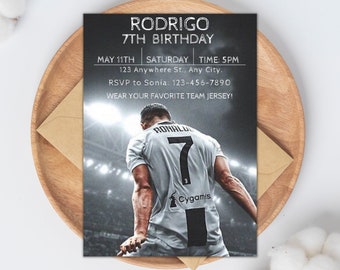 Verjaardagsuitnodiging Cristiano Ronaldo: aanpasbaar CR7-feestje (digitale download)