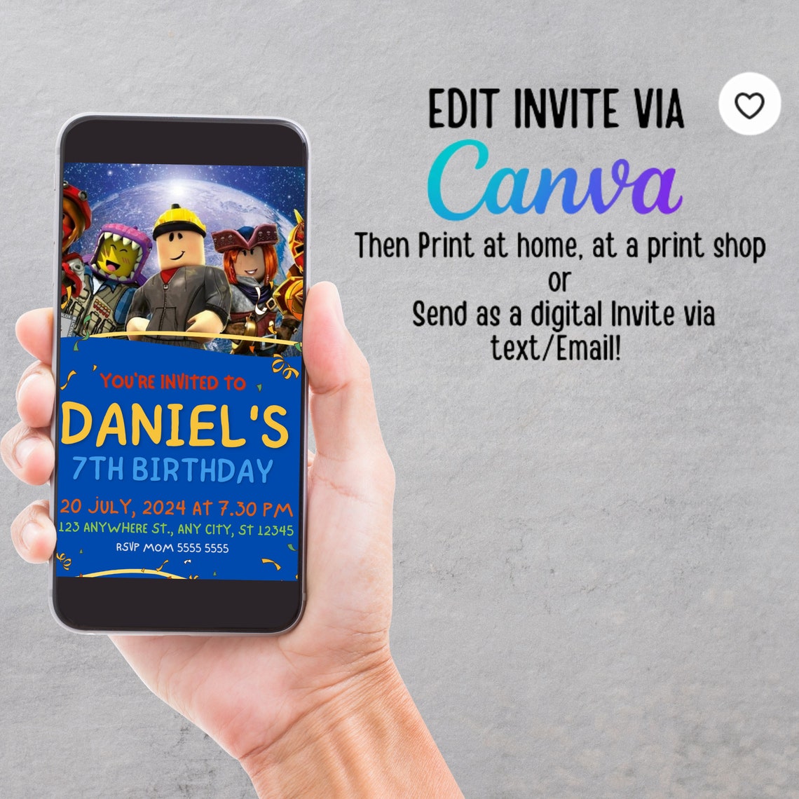Editable Roblox Birthday Invitation Template: Printable Kids Party ...