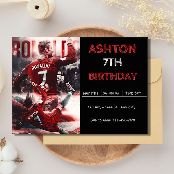 Soccer Birthday Invitation Christiano Ronaldo - Etsy