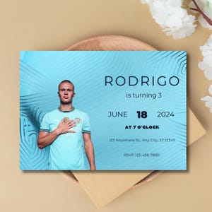 Convite de aniversário de Haaland, cartão de aniversário, convite do Manchester City, convite digital do Manchester City