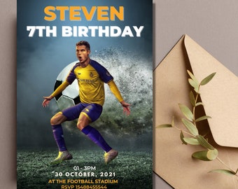 Sjabloon voetbalverjaardagsuitnodiging, kindervoetbalfeest (digitale uitnodiging)