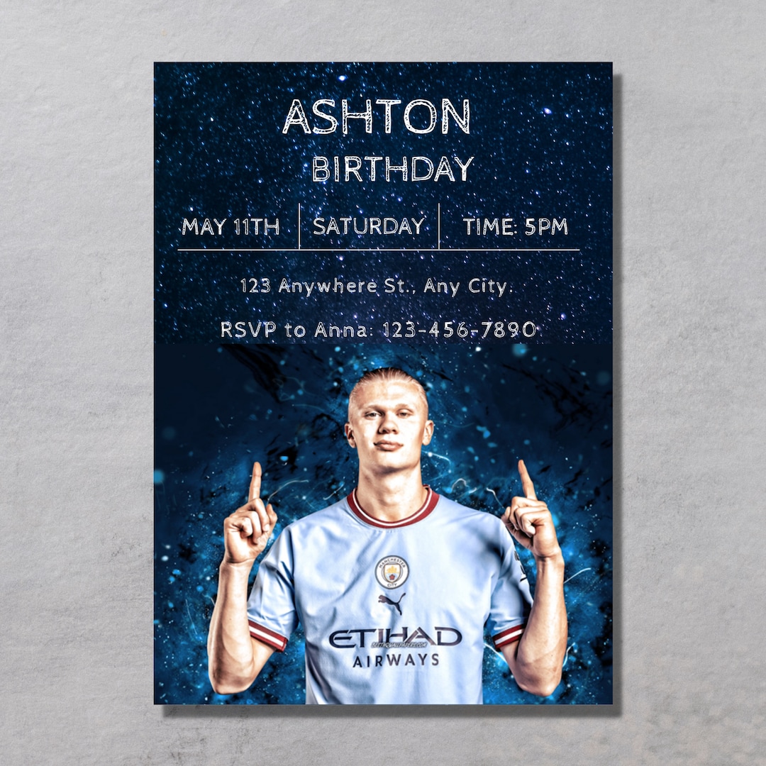Haaland Birthday Invitation Birthday Card, Manchester City Invite